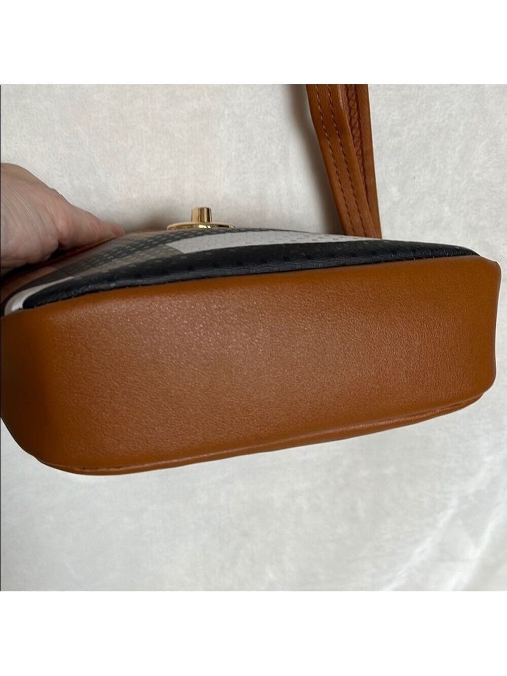 White and Tan Crossbody Bag with Adjustable Strap - Picture 6 of 8